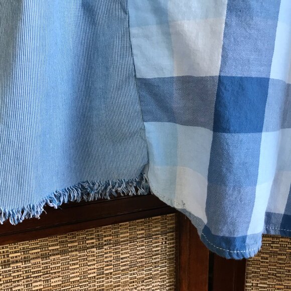 Mixed Plaid Button-Down Shirt, M-XL: Upcycled Oversized Boho Top, Stars & Fringe - Picture 7 of 10